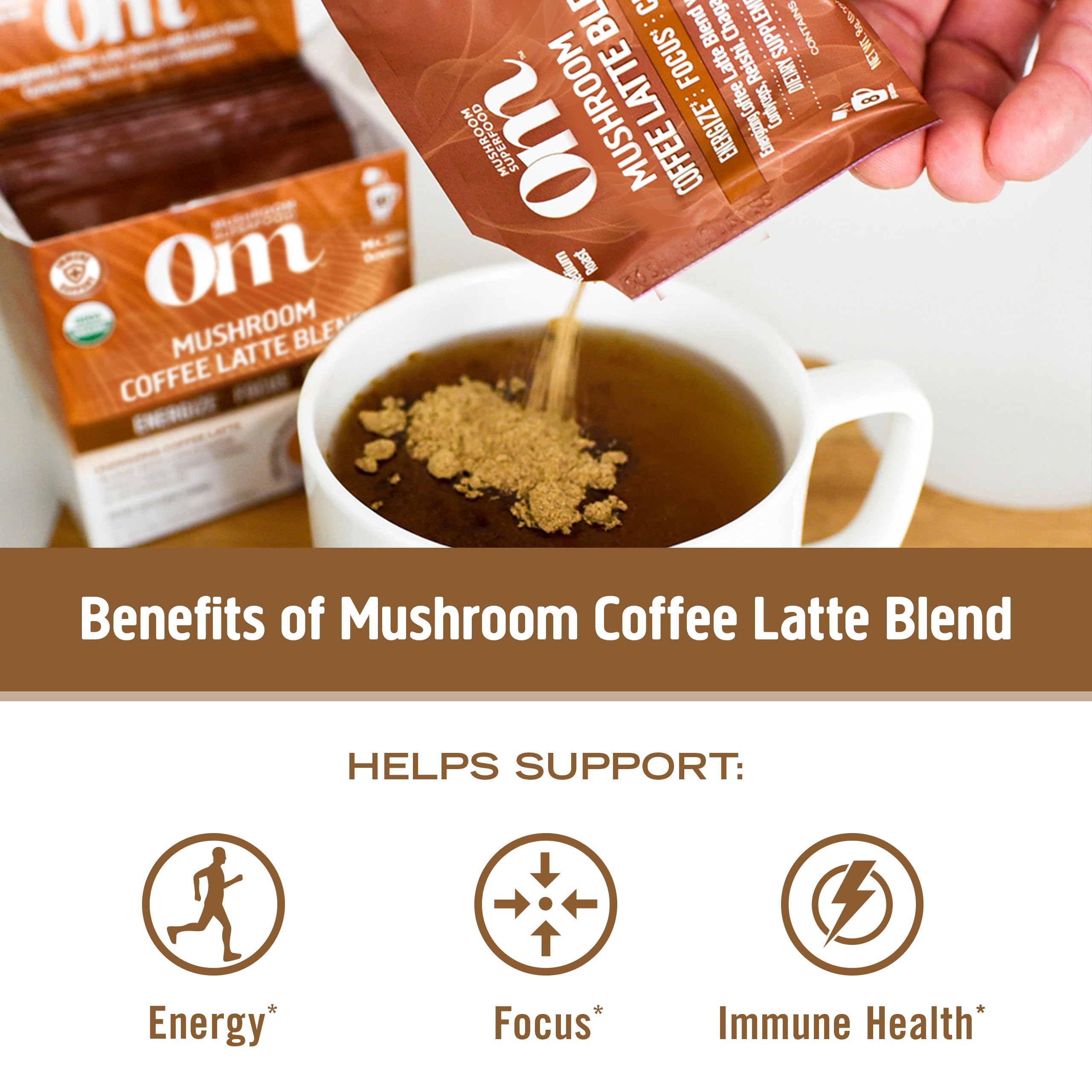 OM MUSHROOM SUPERFOOD polvo incorporado en receta casera para uso versátil