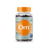 OM MUSHROOM SUPERFOOD envase frontal con gominolas arándano y certificación orgánica