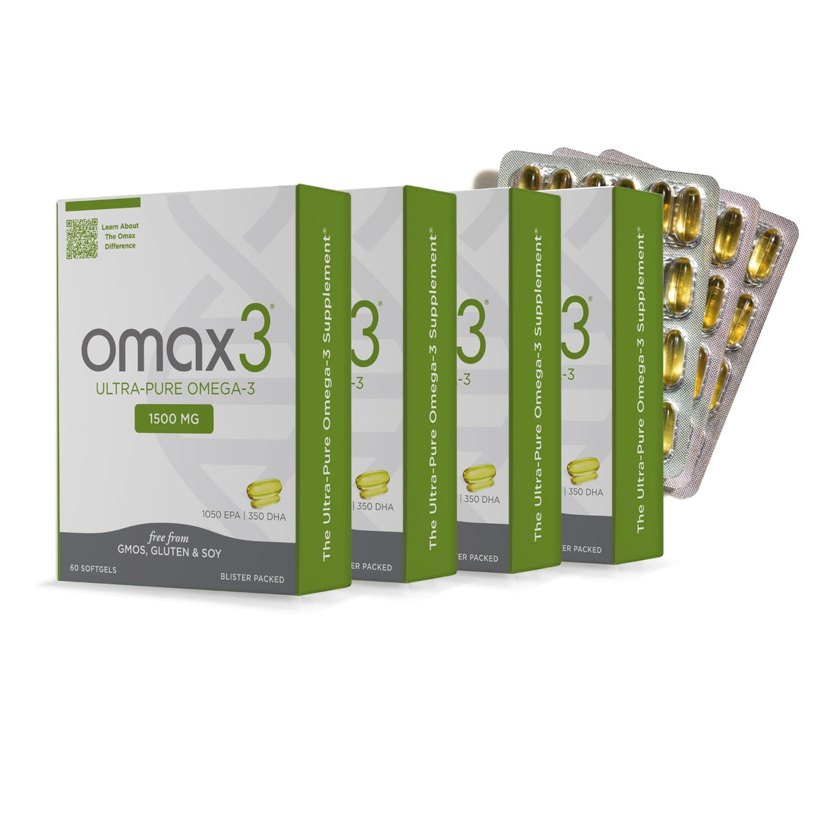 Omax3 frente del envase mostrando 240 softgels y beneficio de suministro prolongado