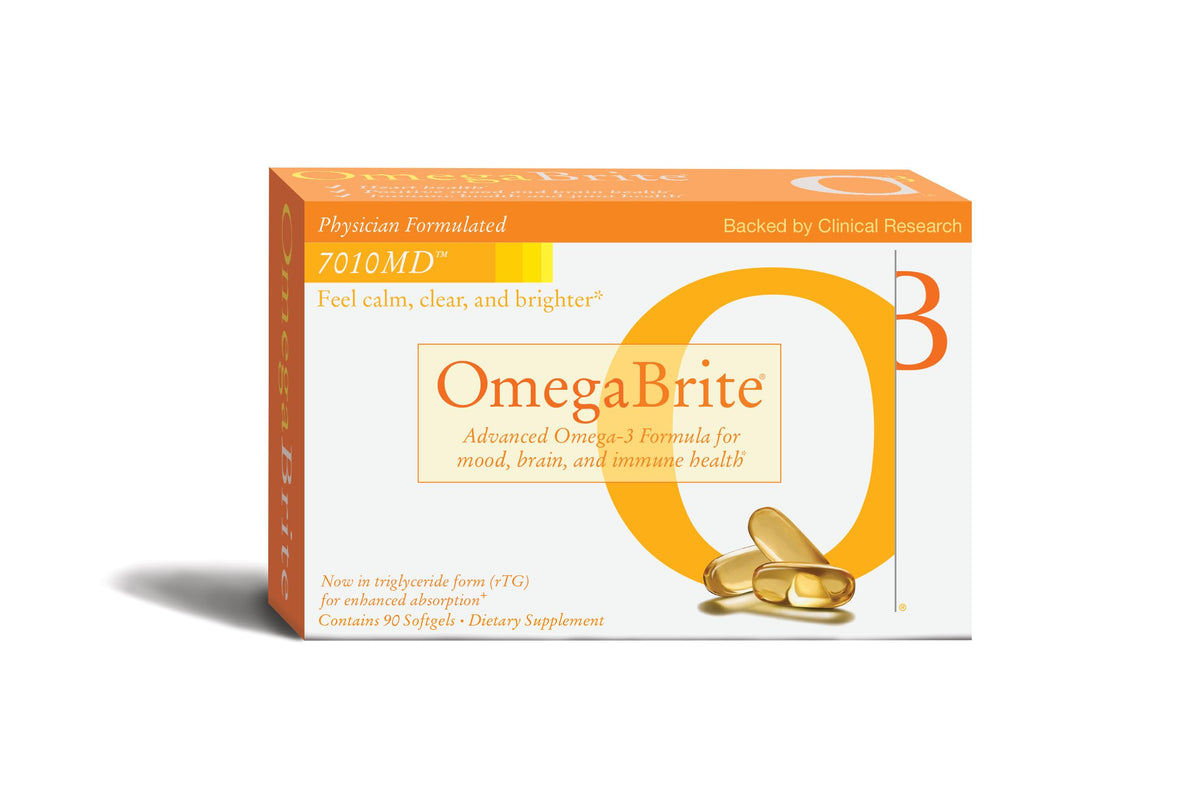 OmegaBrite envase frontal 90 cápsulas mostrando etiqueta y beneficios