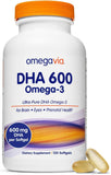 OmegaVia frontal del envase mostrando DHA 600 mg y volumen