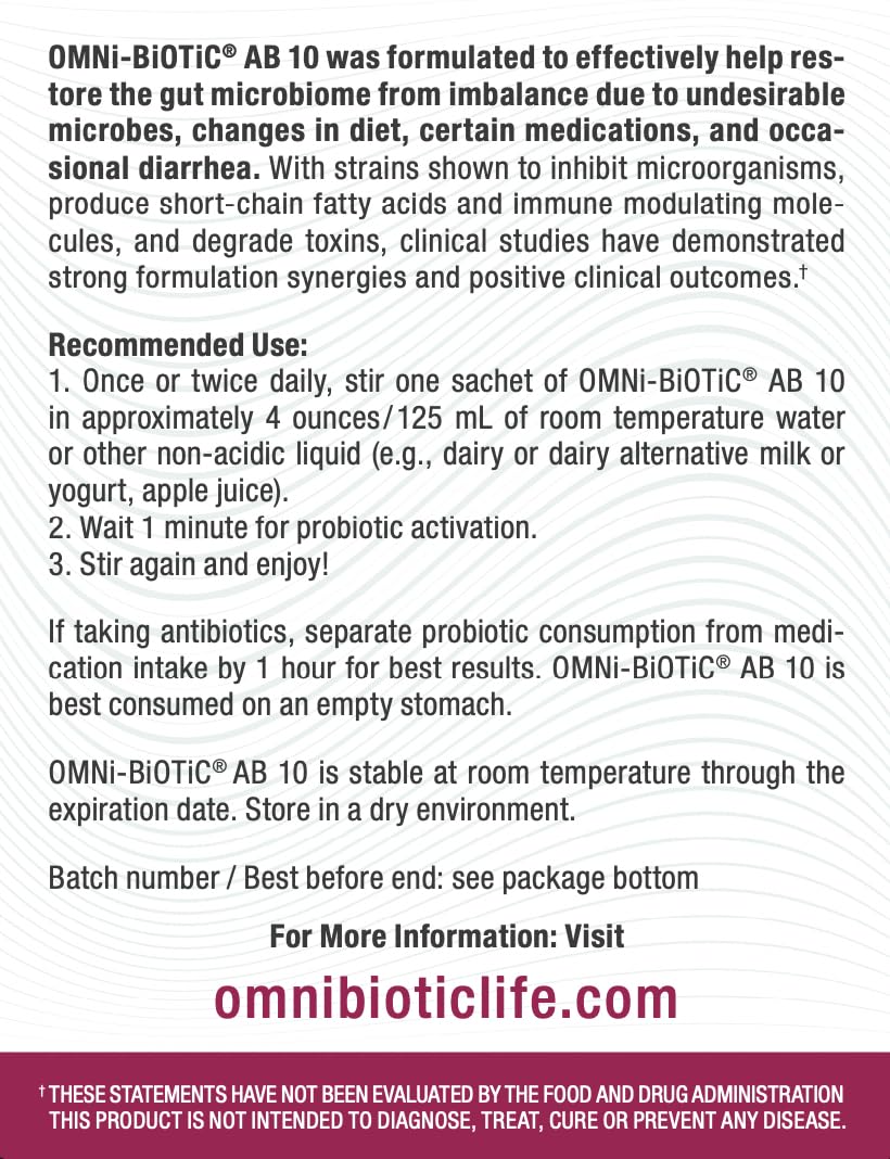OMNi BiOTiC polvo disuelto en vaso listos para beber y facilitar la toma