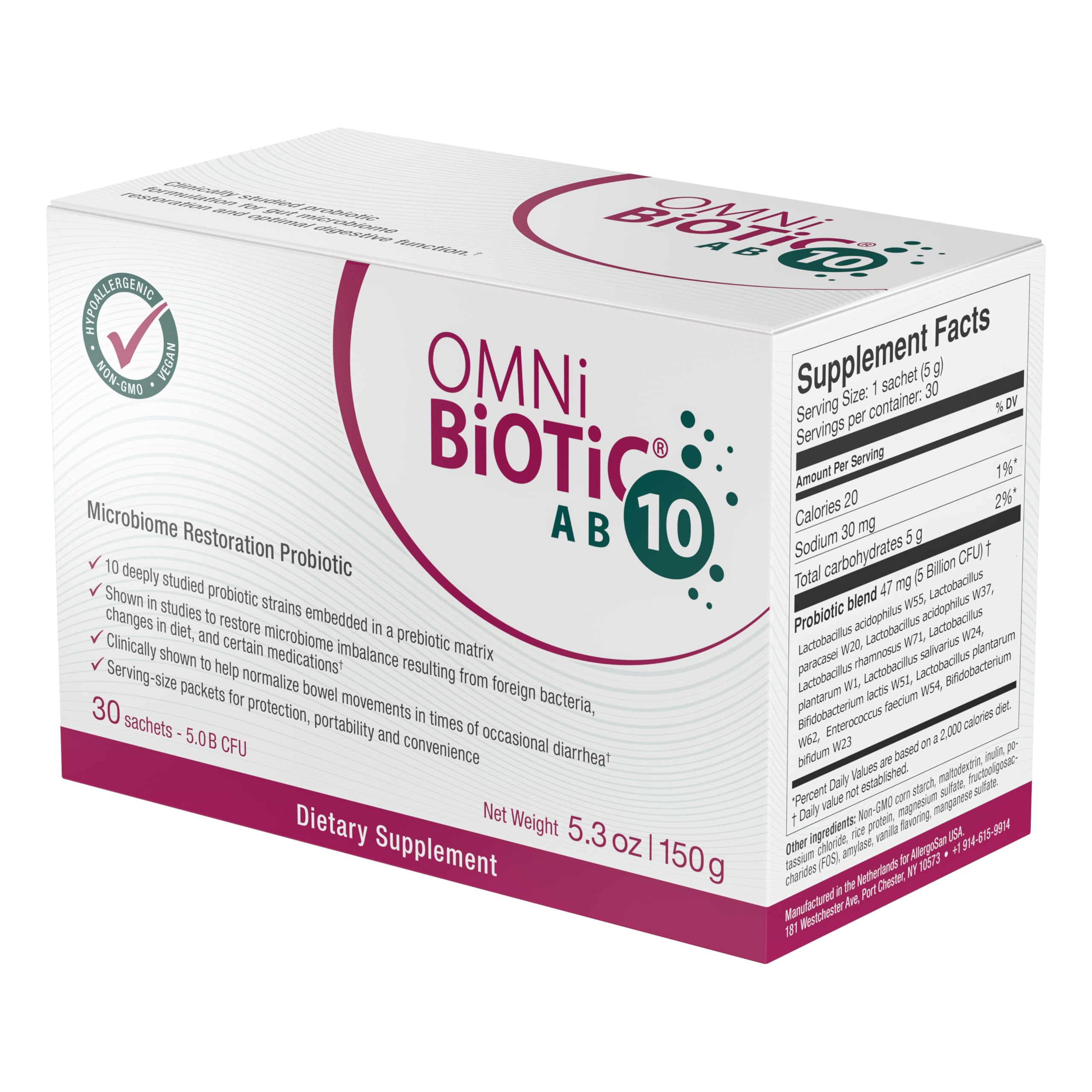 OMNi BiOTiC etiqueta con ingredientes para consultas sobre composición