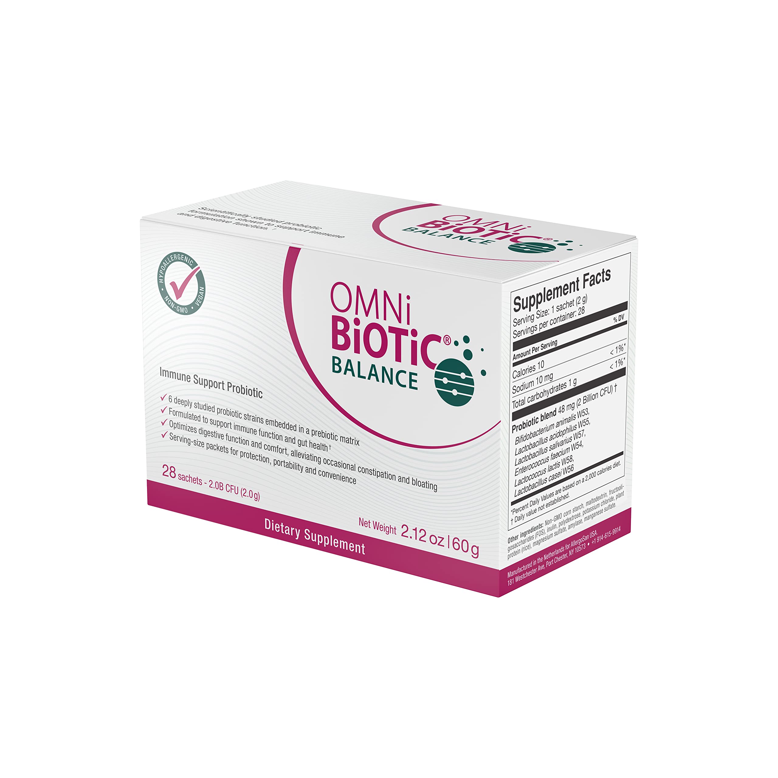 OMNi BiOTiC sobre en mano comparando tamaño y facilidad de transporte