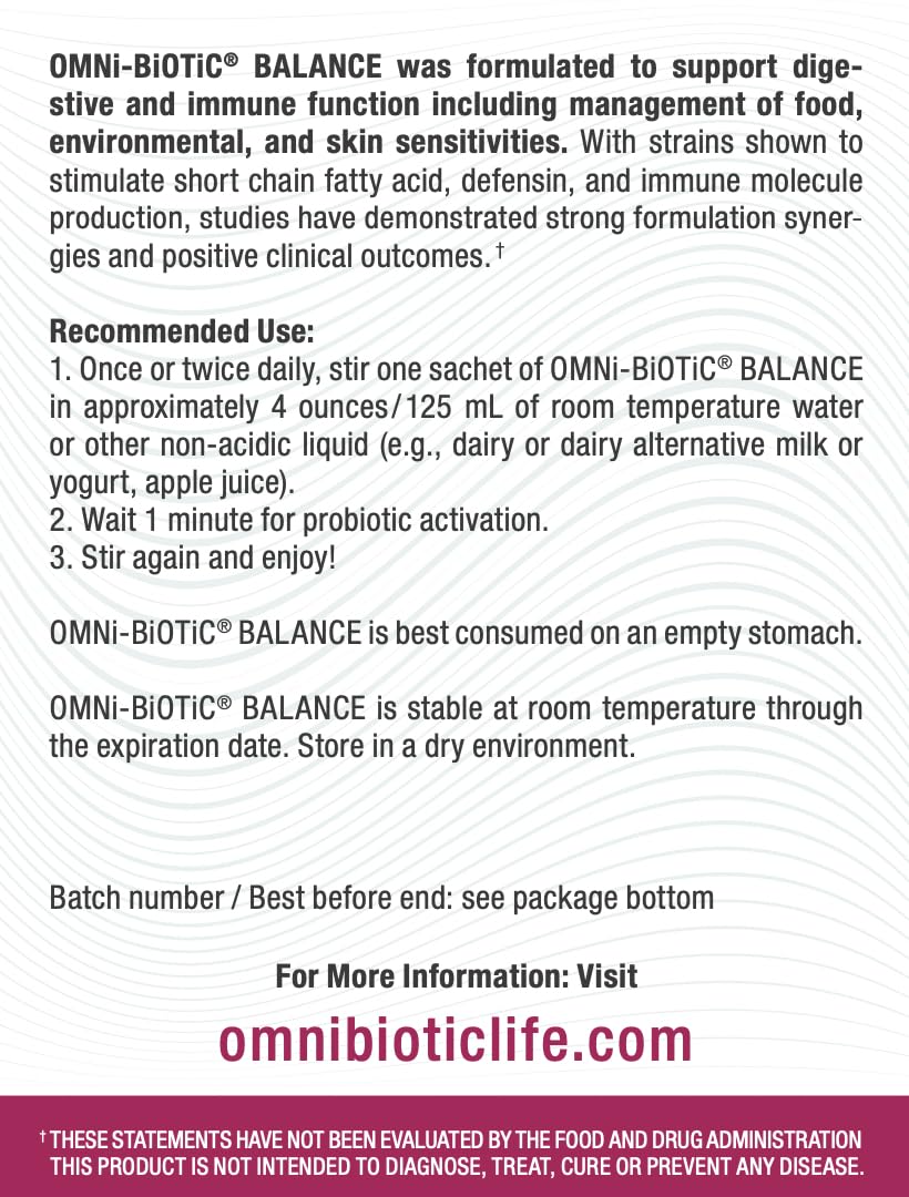 OMNi BiOTiC disuelto en vaso de agua listo para beber, uso sencillo diario