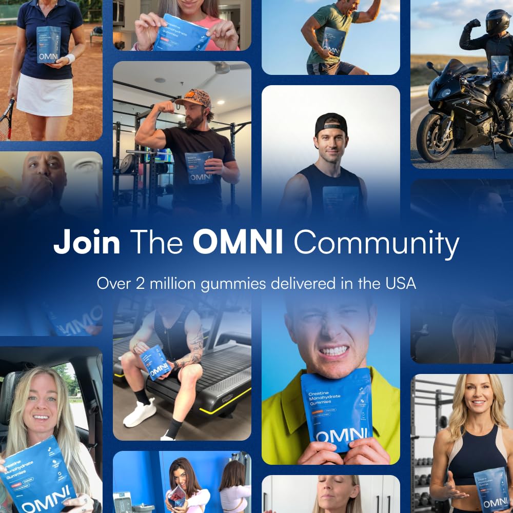 OMNI Creatine escena lifestyle en gimnasio enfatizando rendimiento
