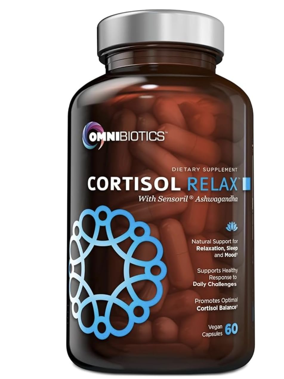 OmniBiotics frasco frontal mostrando cápsulas y beneficio de equilibrio