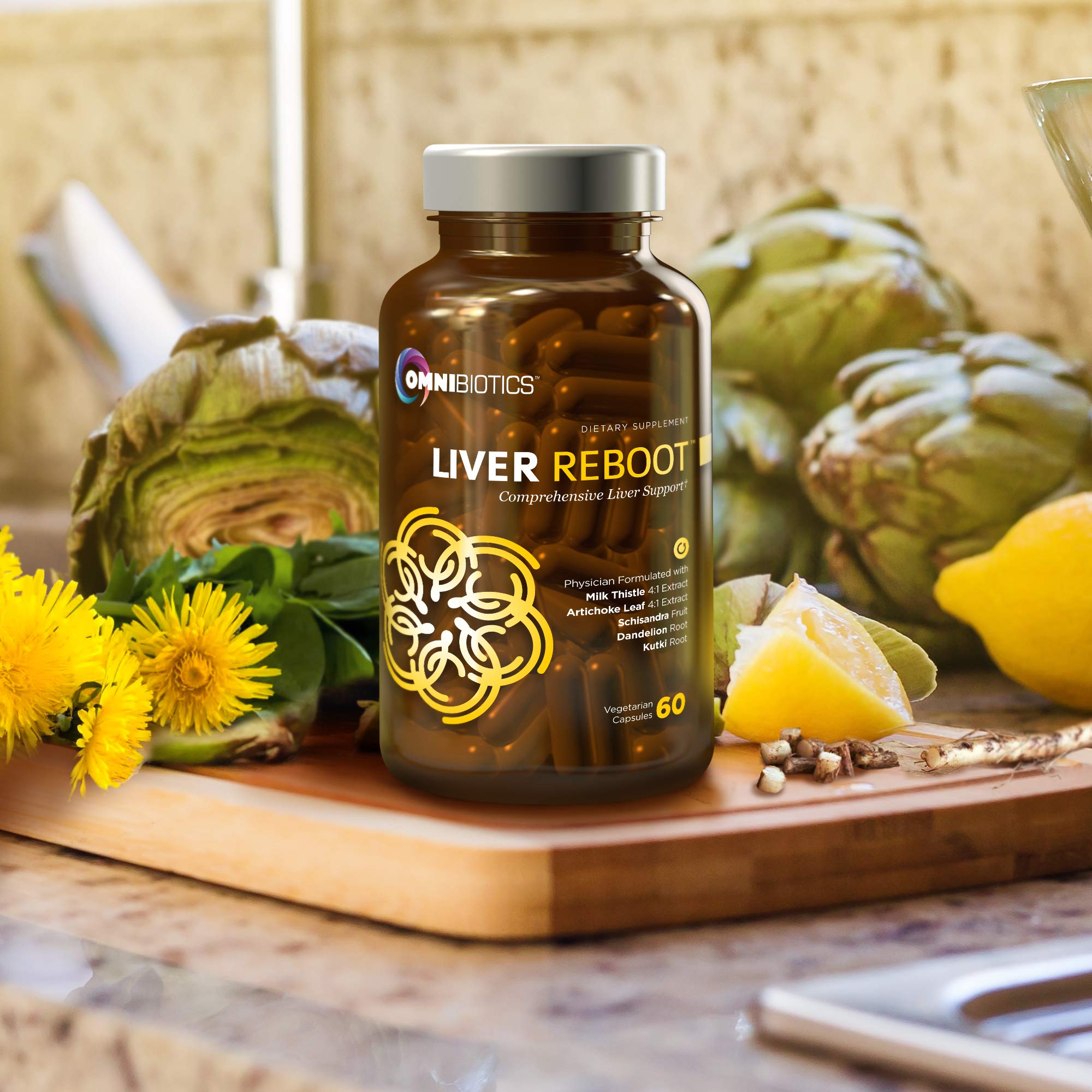 OmniBiotics sobre mesa de desayuno para apoyo hepático matutino