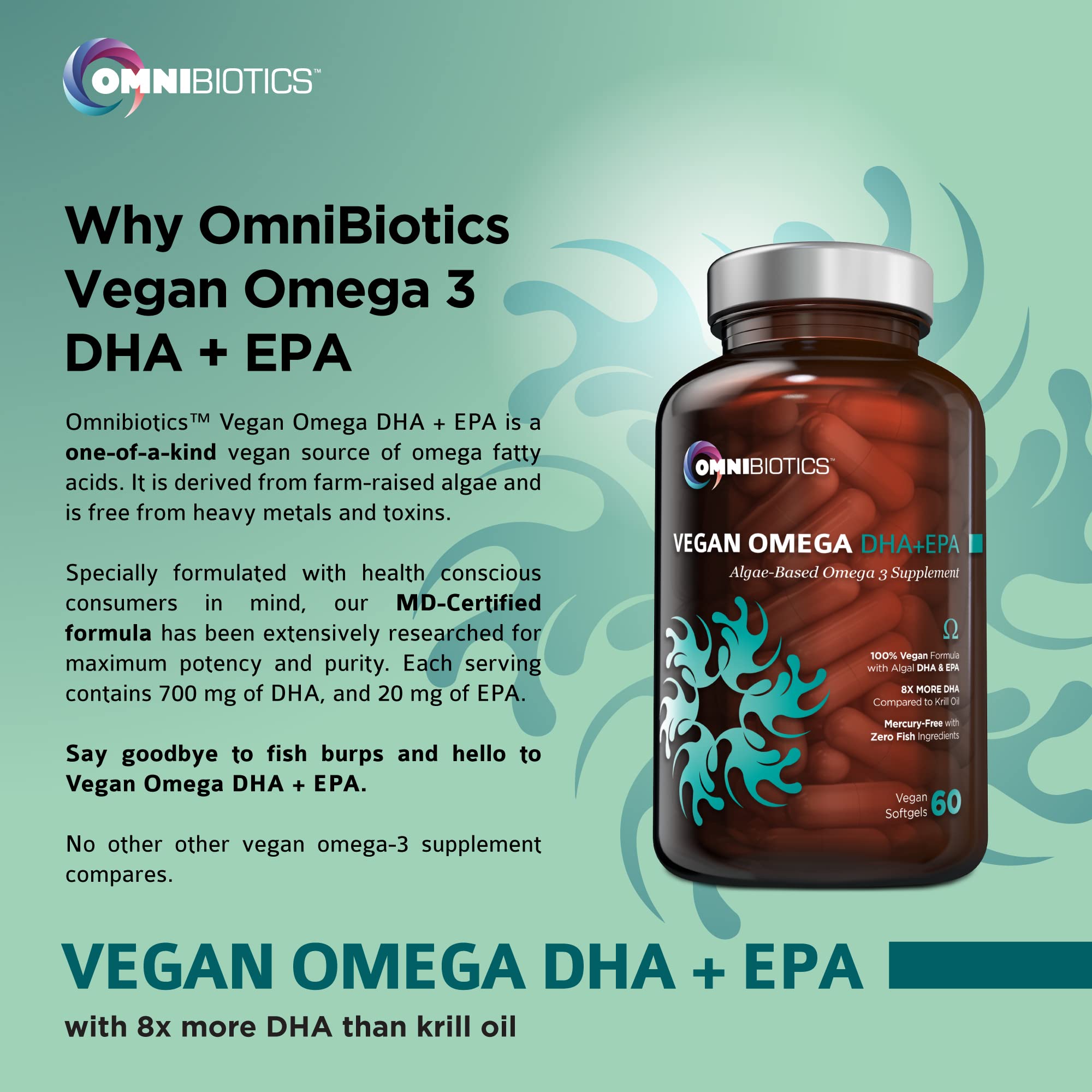 OmniBiotics etiqueta con información nutricional y certificados, transparencia y seguridad