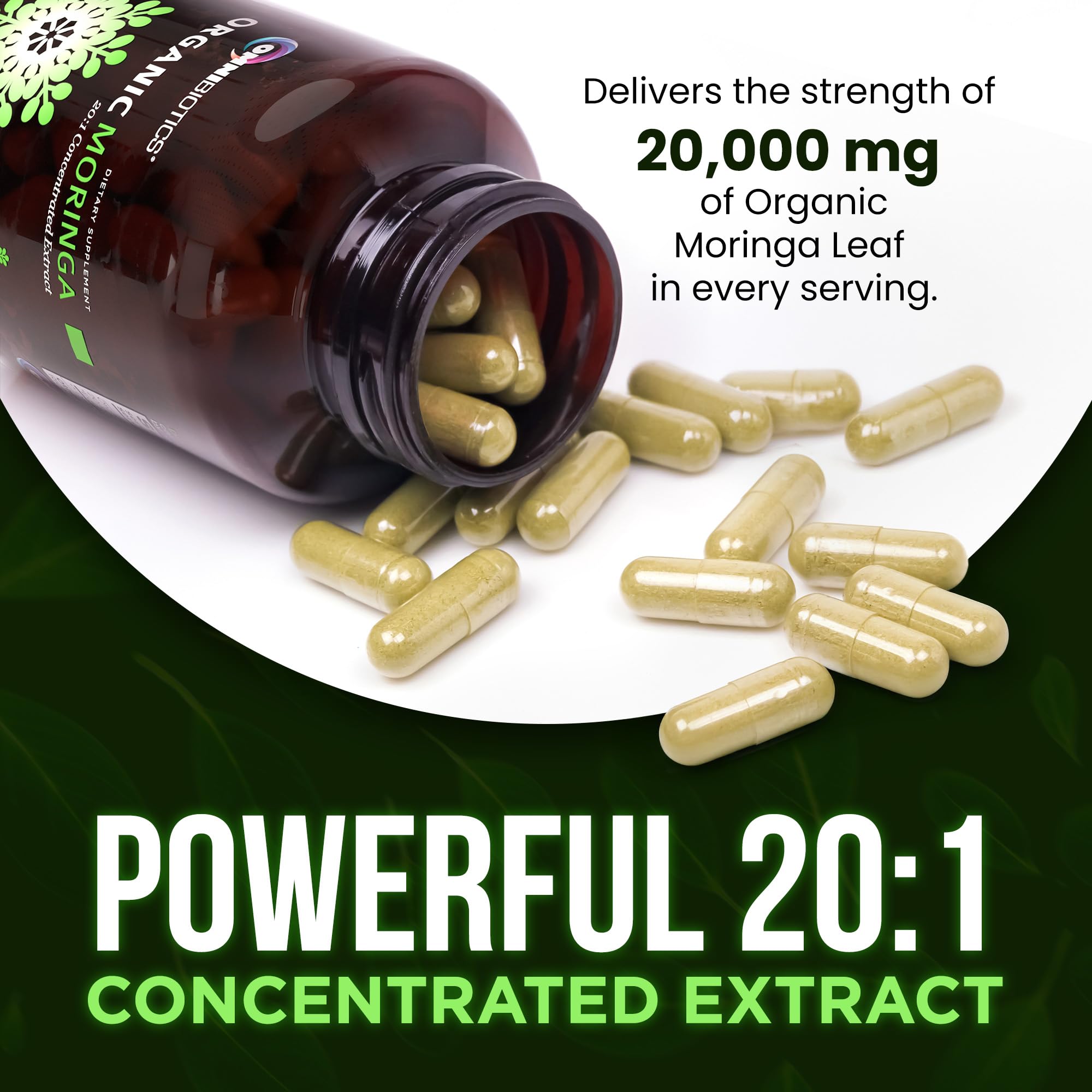 OmniBiotics polvo de moringa cerca, muestra concentración y pureza