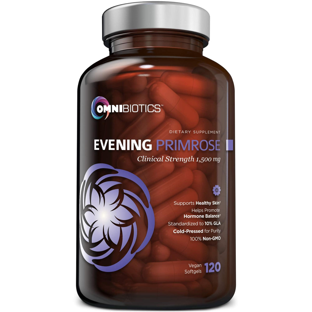 OmniBiotics frasco frontal mostrando envase y información de potencia