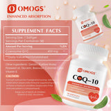 OMOGS cápsula de CoQ10 detalle de textura y rápida absorción visible