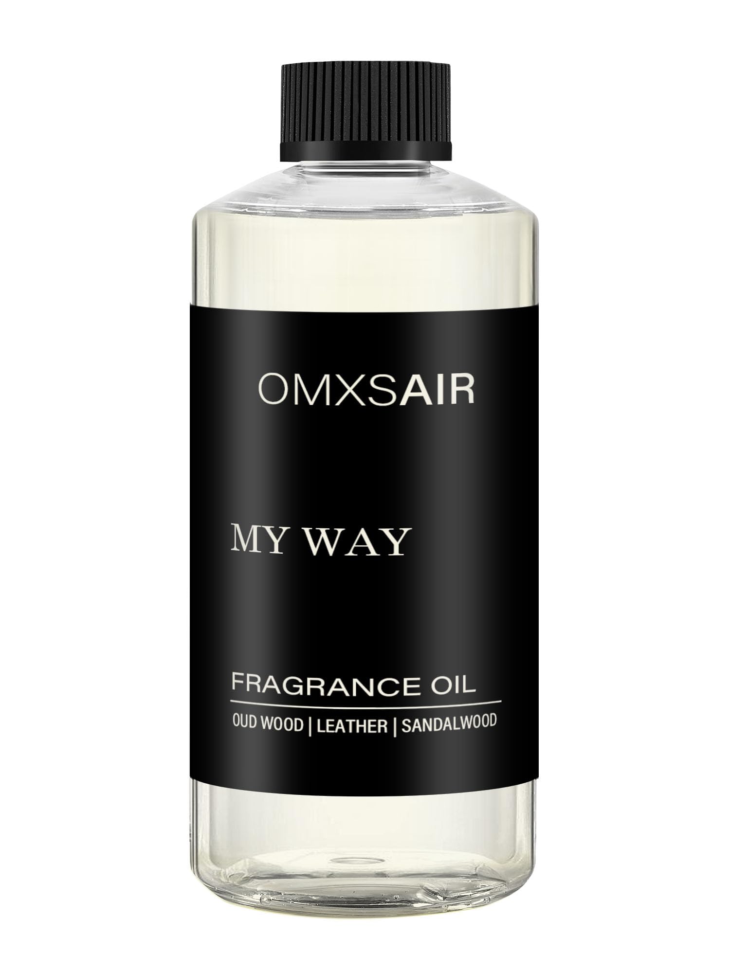 omxsair frasco frontal de 500ml mostrando diseño elegante y volumen práctico
