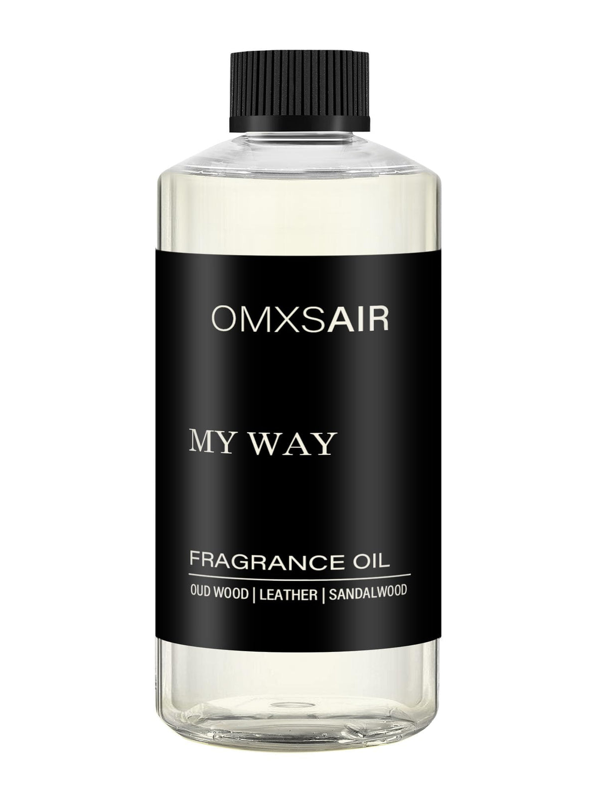 omxsair frasco frontal de 500ml mostrando diseño elegante y volumen práctico