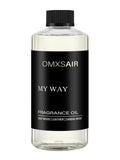 omxsair frasco frontal de 500ml mostrando diseño elegante y volumen práctico
