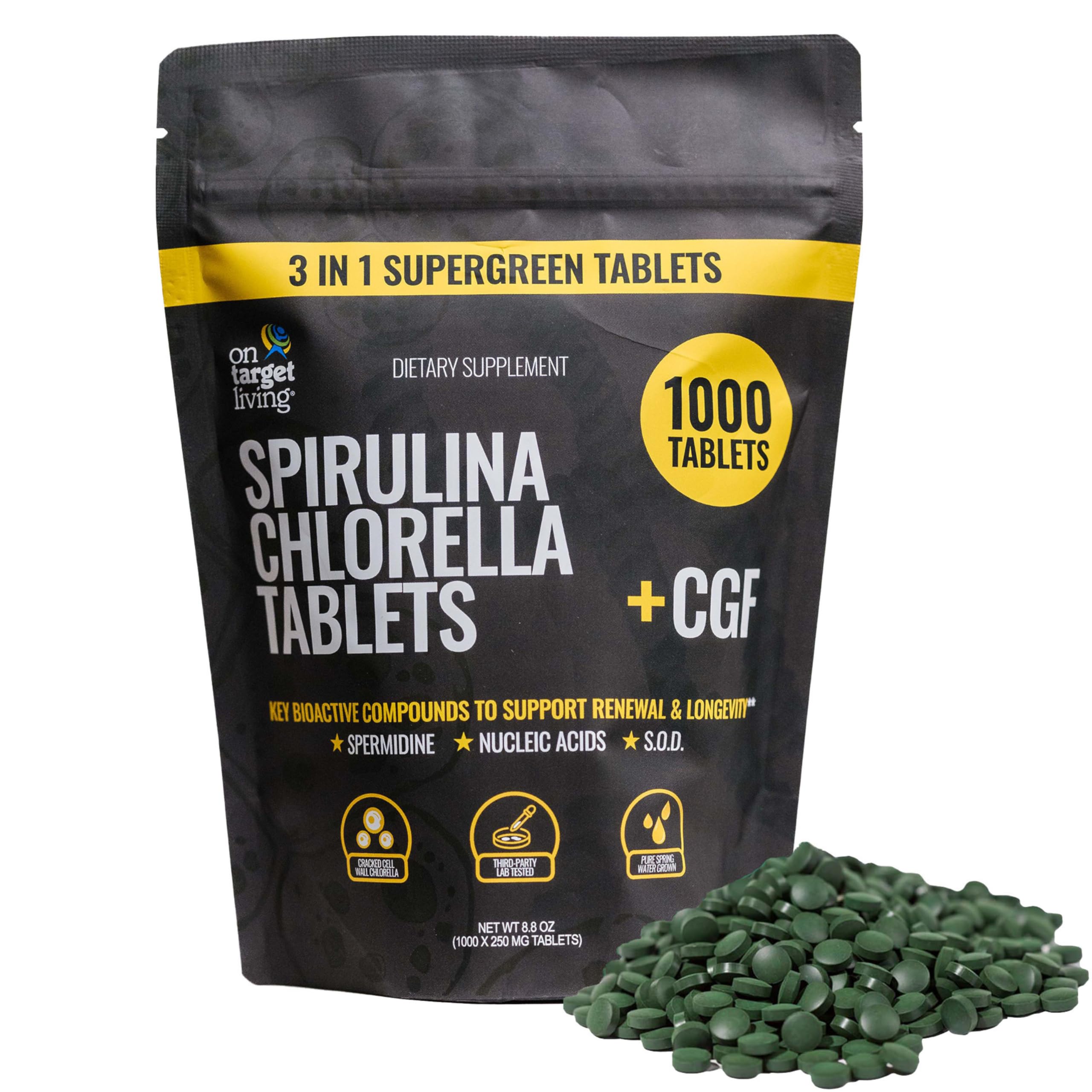 On Target Living frasco 1000 tabletas supergreen para ahorro y conveniencia