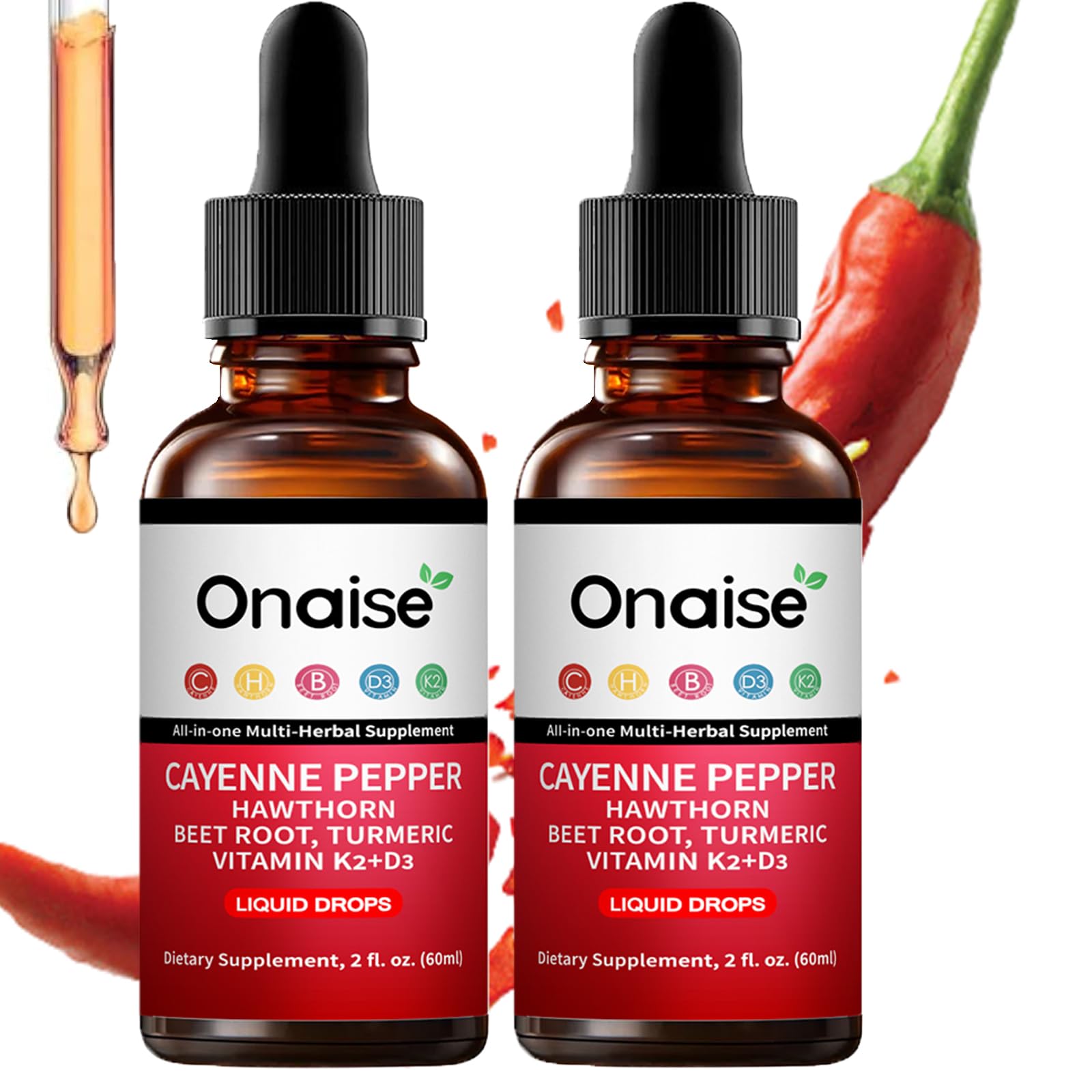 Frasco ONAISÉ cayenne pepper drops vista frontal mostrando diseño y marca