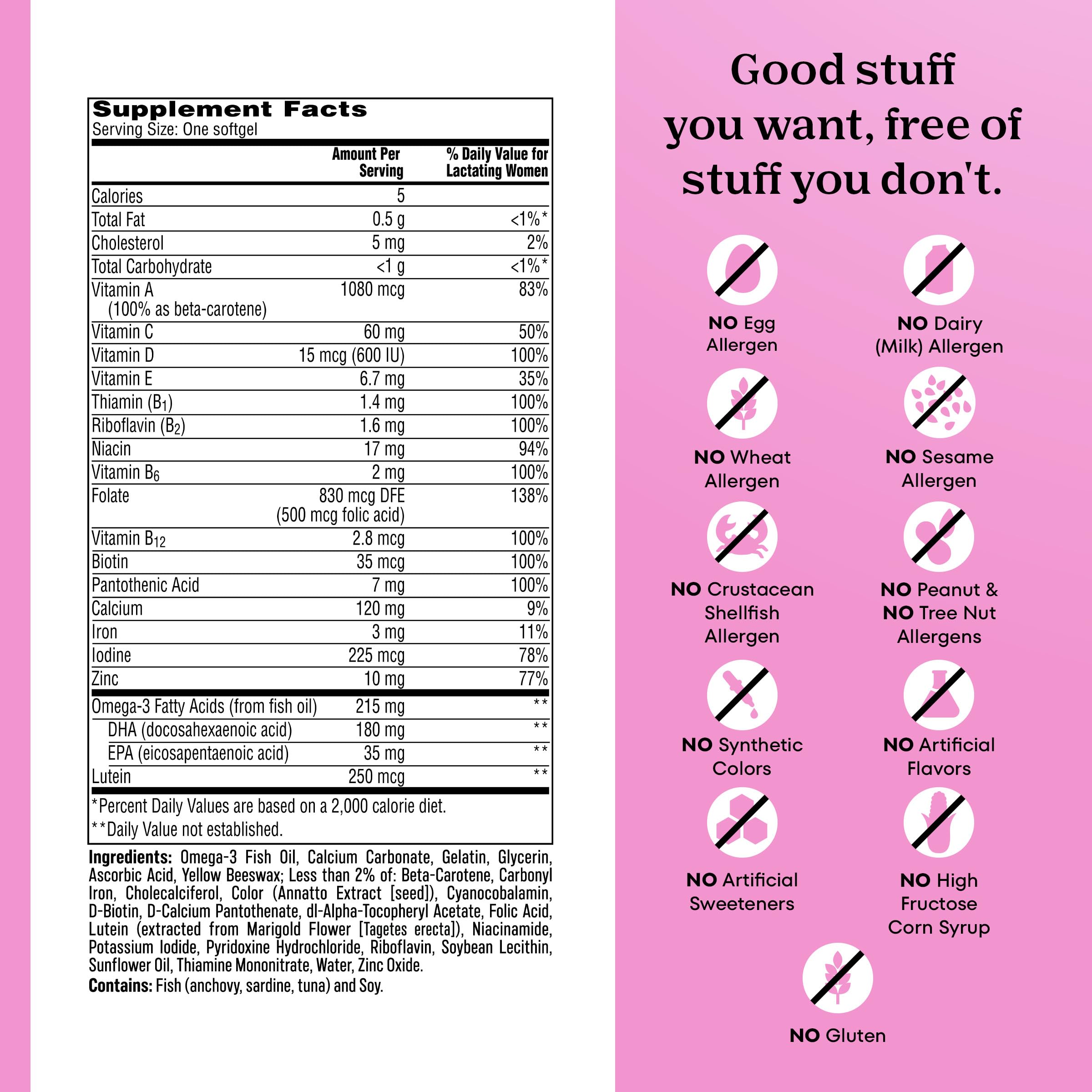 One A Day etiqueta nutricional mostrando ingredientes y dosis