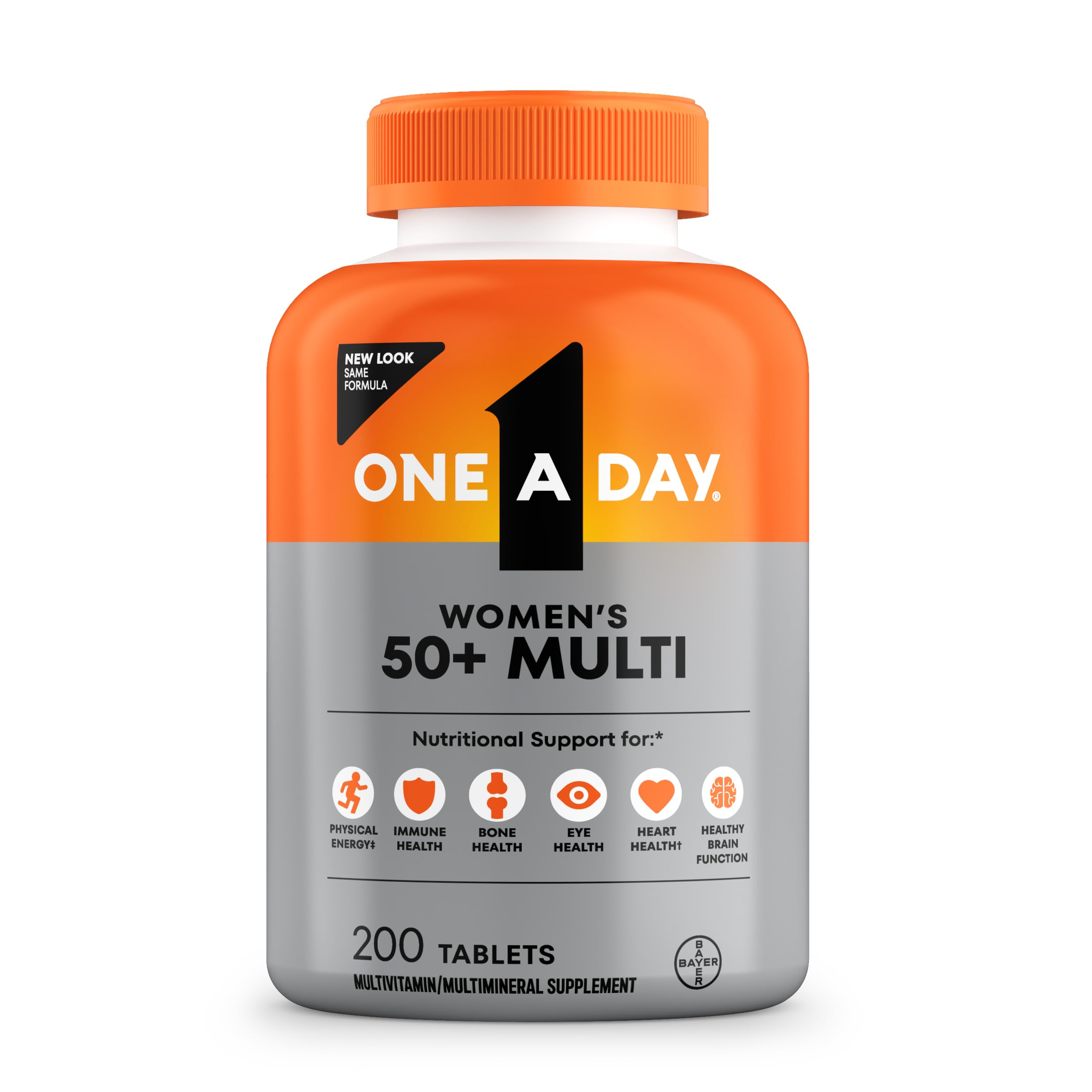 One A Day frente del empaque mostrando 200 tabletas y beneficios clave