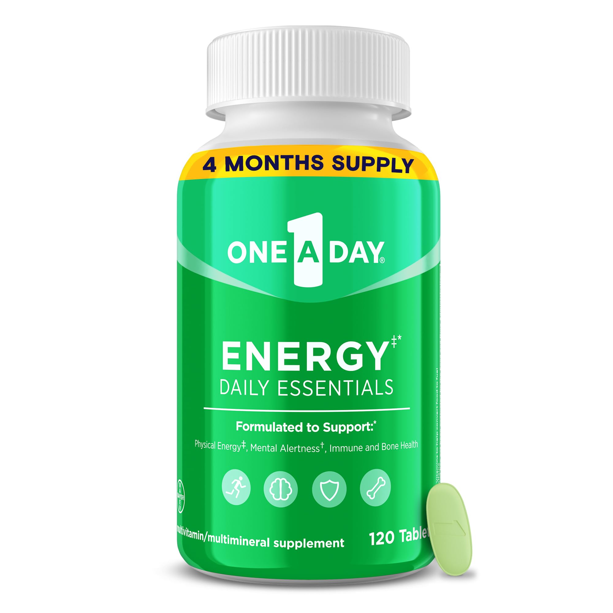 One A Day frente del empaque mostrando 120 tabletas y beneficios claros
