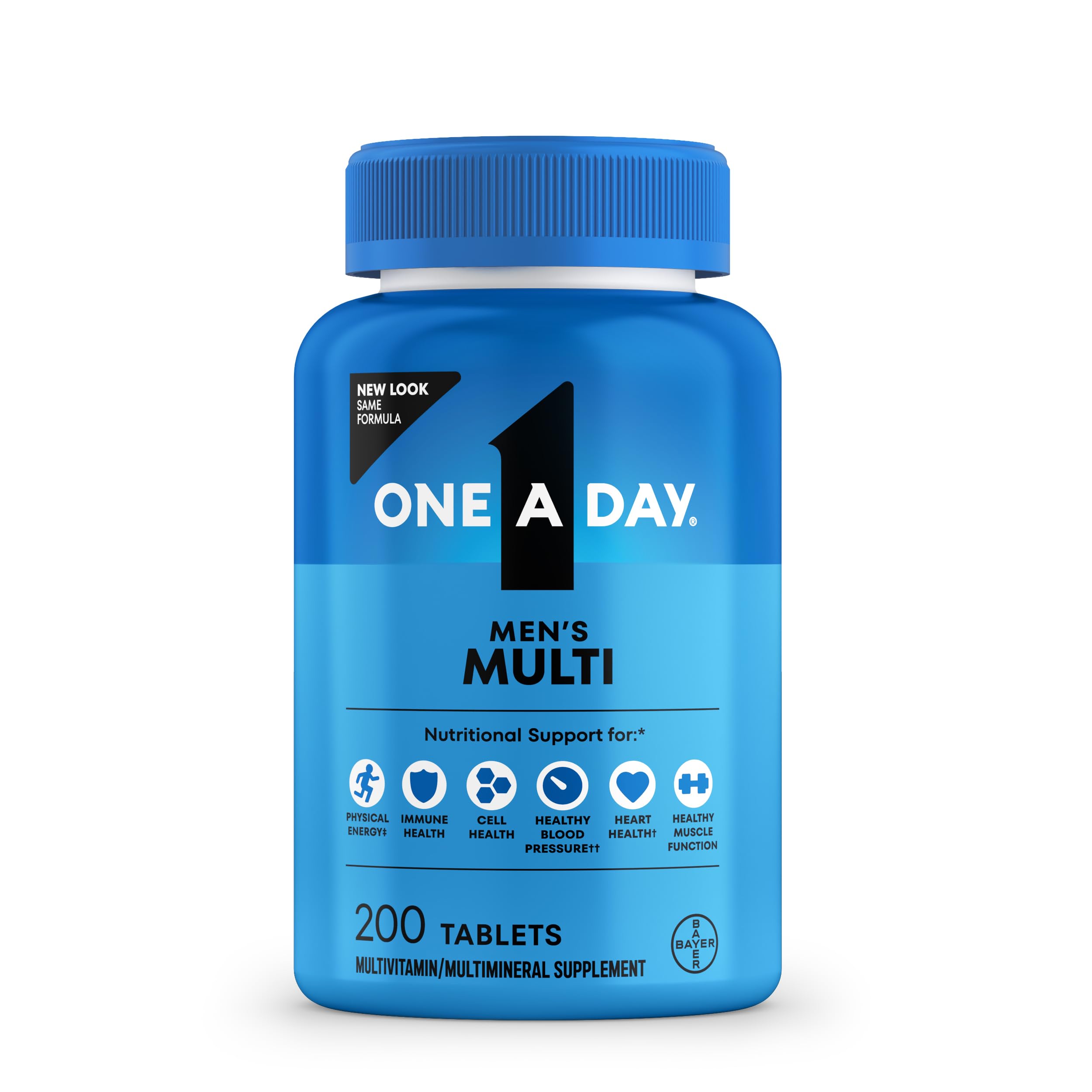 One A Day frente del paquete mostrando tamaño y cantidad de 200 tabletas, conveniencia diaria