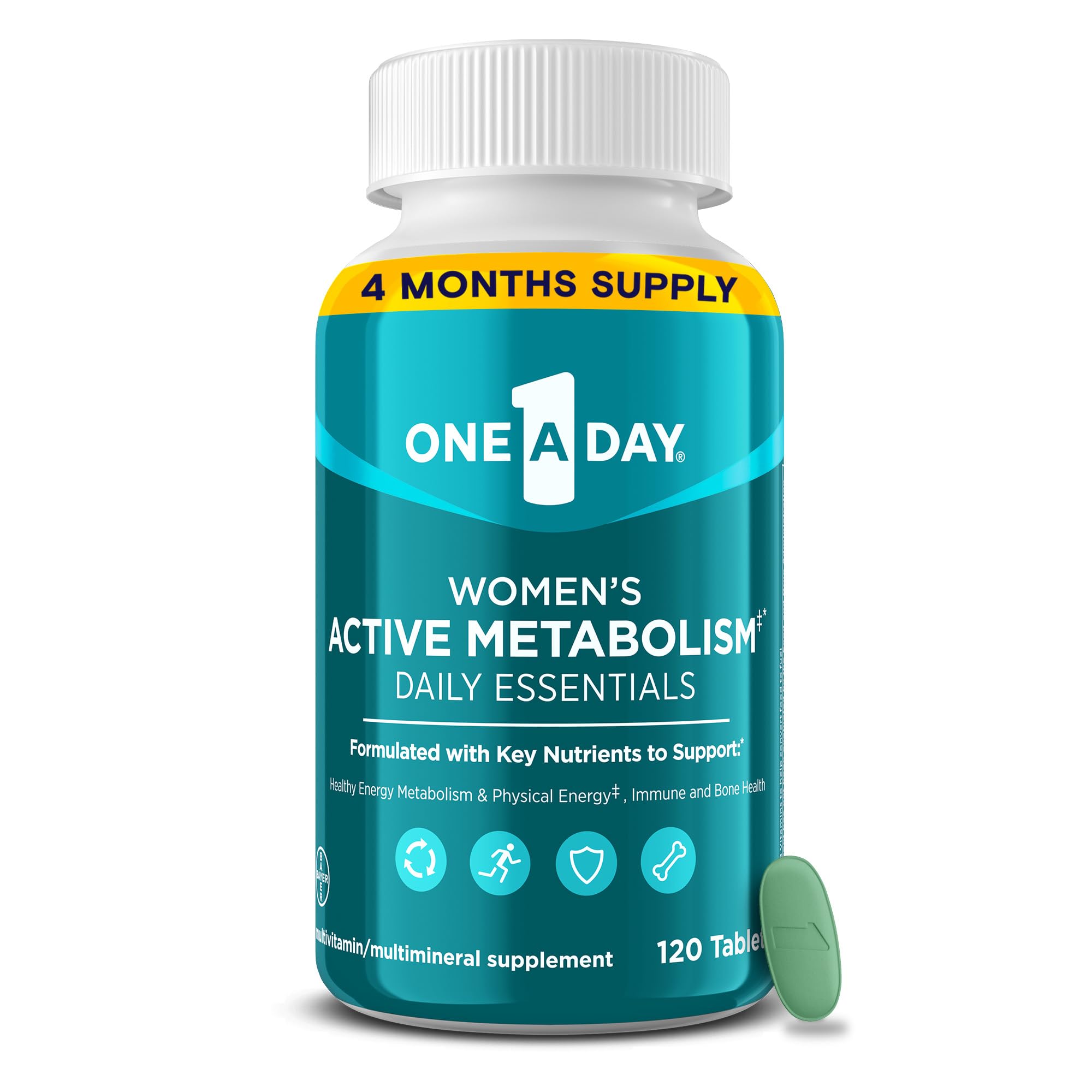 One A Day envase frontal del multivitamínico para mujer, clara identificación del producto y beneficios