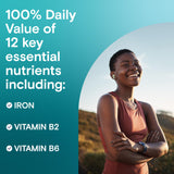 One A Day etiqueta nutricional enfocada, verificación de vitaminas B y minerales incluidos