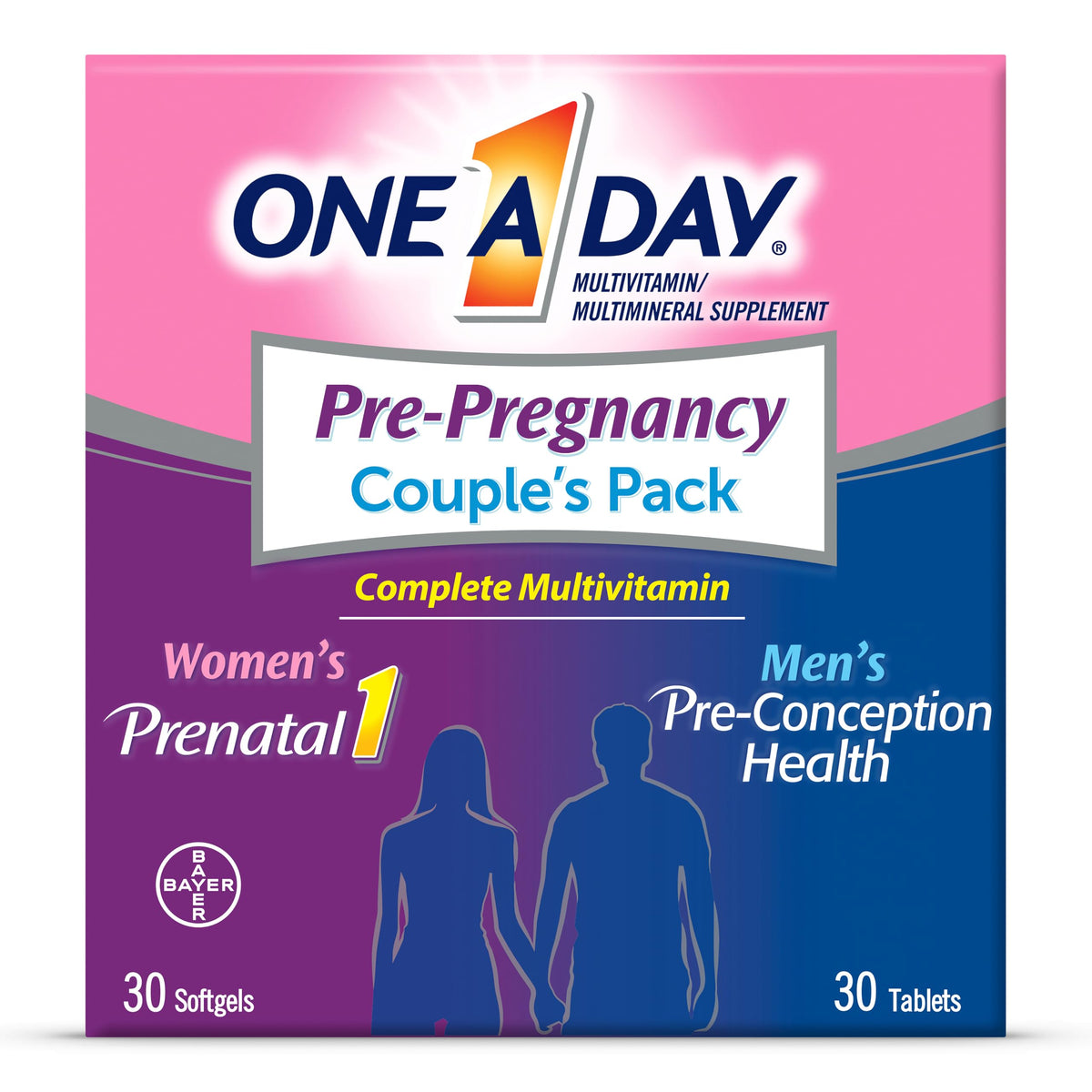 ONE A DAY empaquetado frontal: presentación pareja para soporte pregestacional