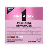One A Day frente del envase mostrando la presentación de 60 unidades y beneficio de apoyo prenatal