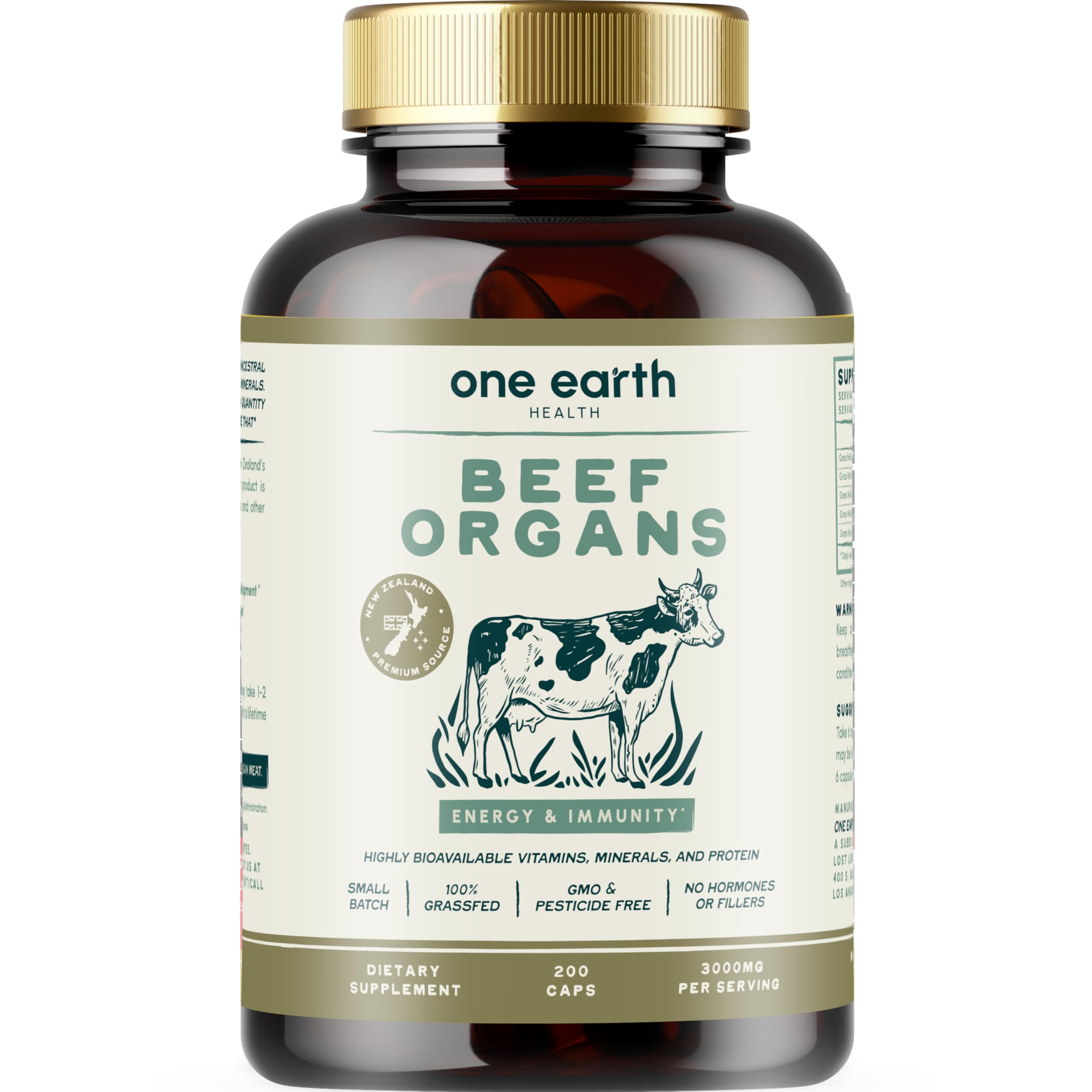 One Earth Health frente del envase mostrando 200 cápsulas y beneficios