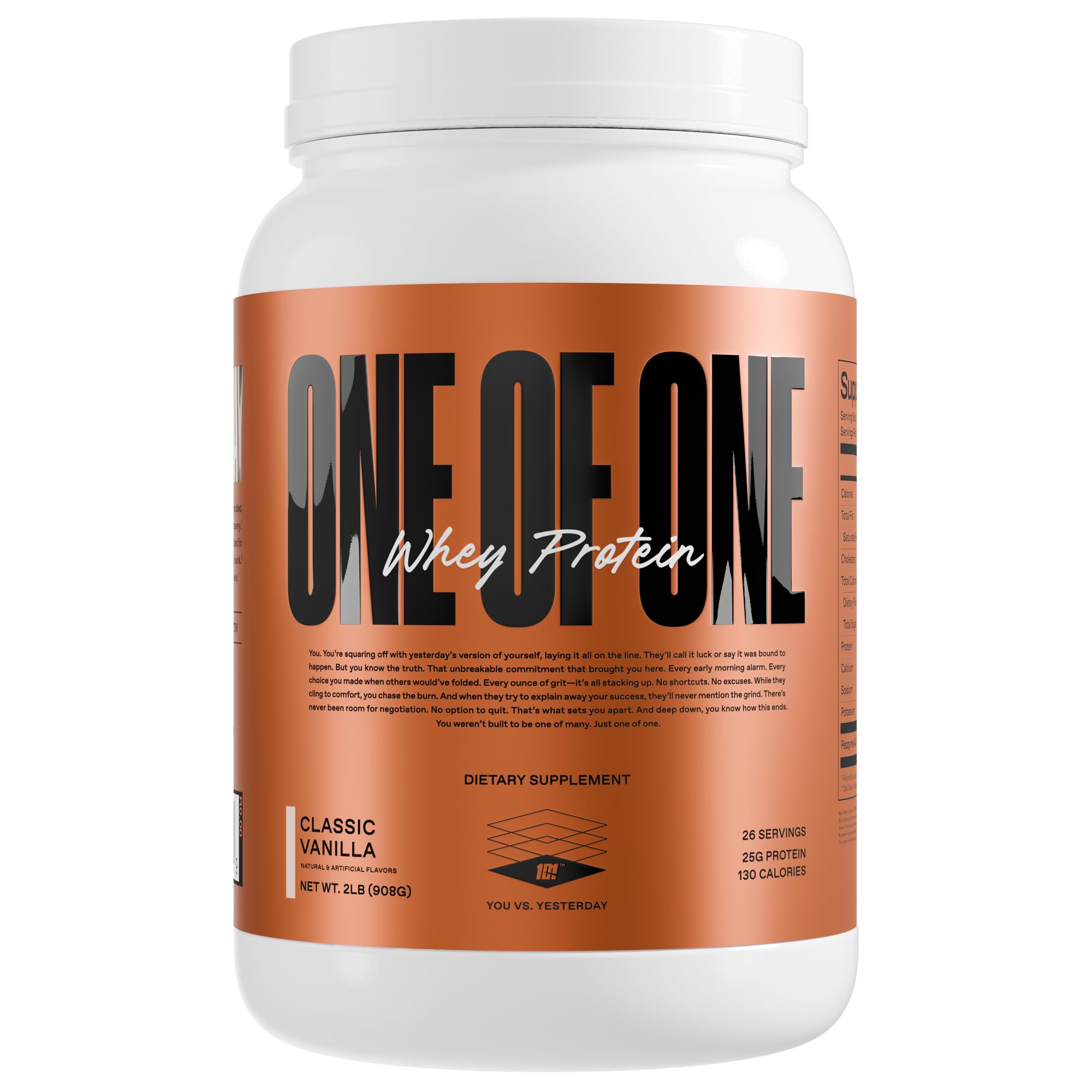 ONE OF ONE envase frontal sabor vainilla mostrando diseño y beneficio proteína limpia