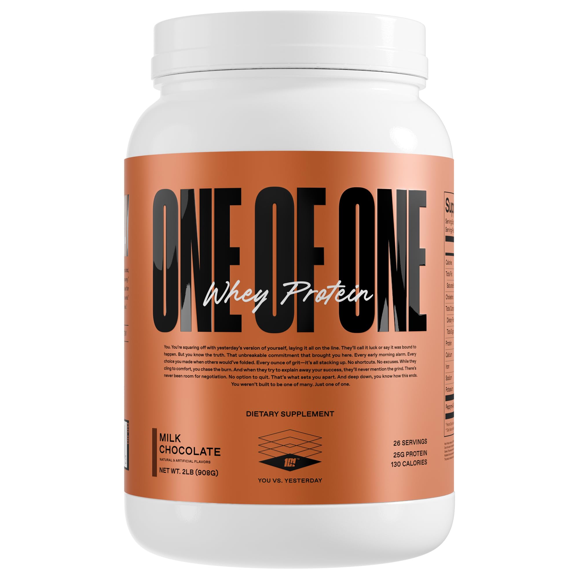 ONE OF ONE envase frontal chocolate con beneficio recuperación muscular