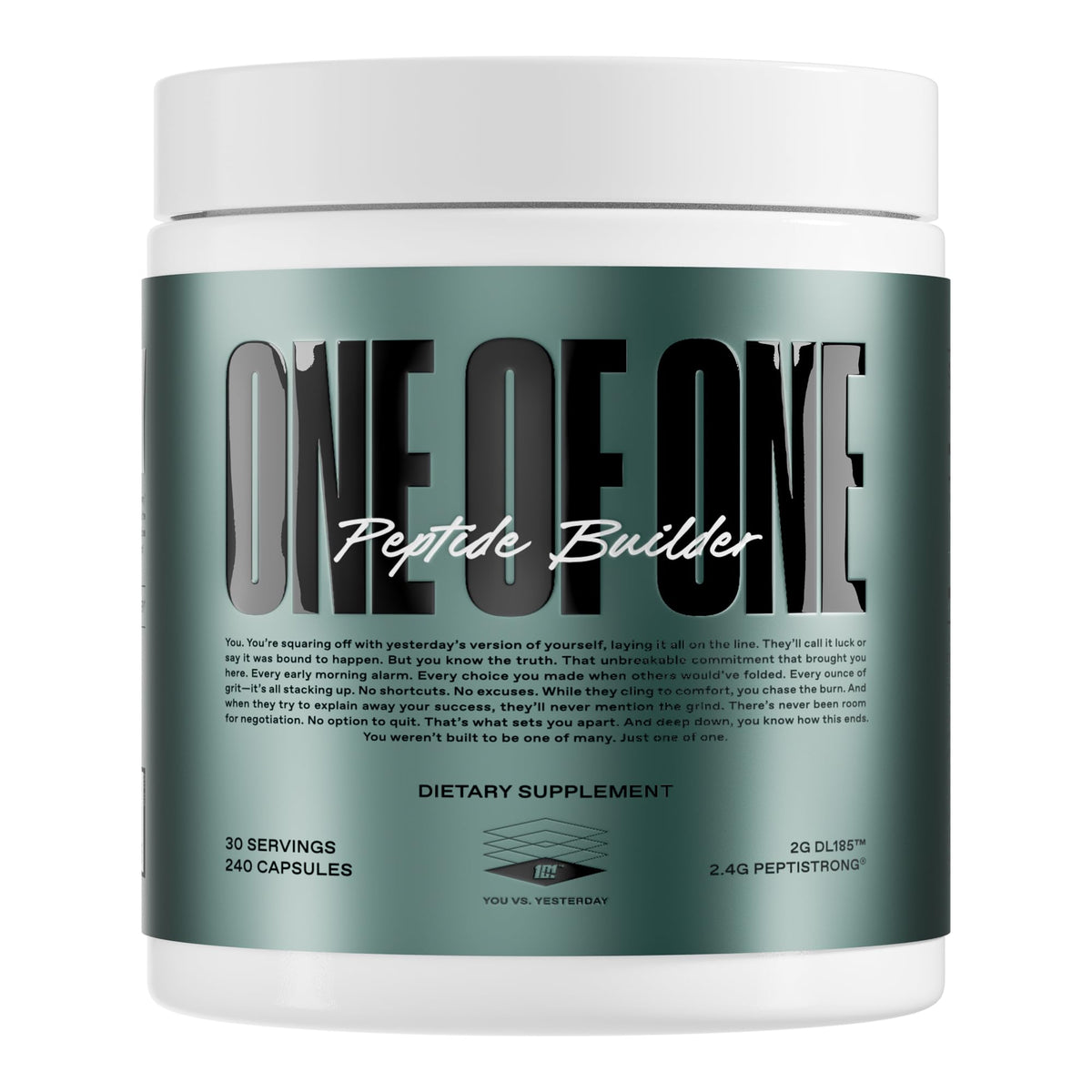 ONE OF ONE frasco frontal mostrando diseño y cantidad de servicios