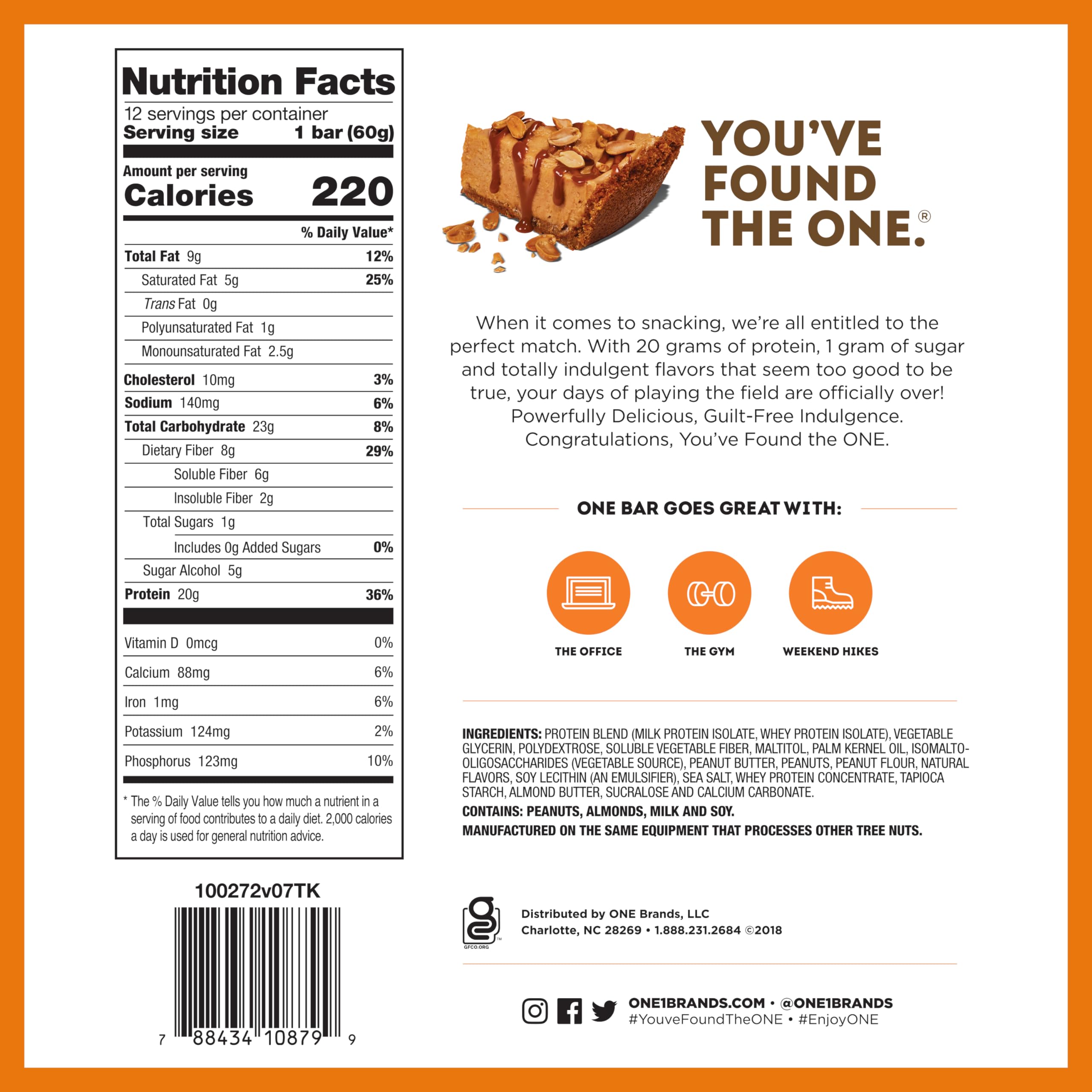 ONE etiqueta nutricional mostrando 20 g proteína y 1 g azúcar
