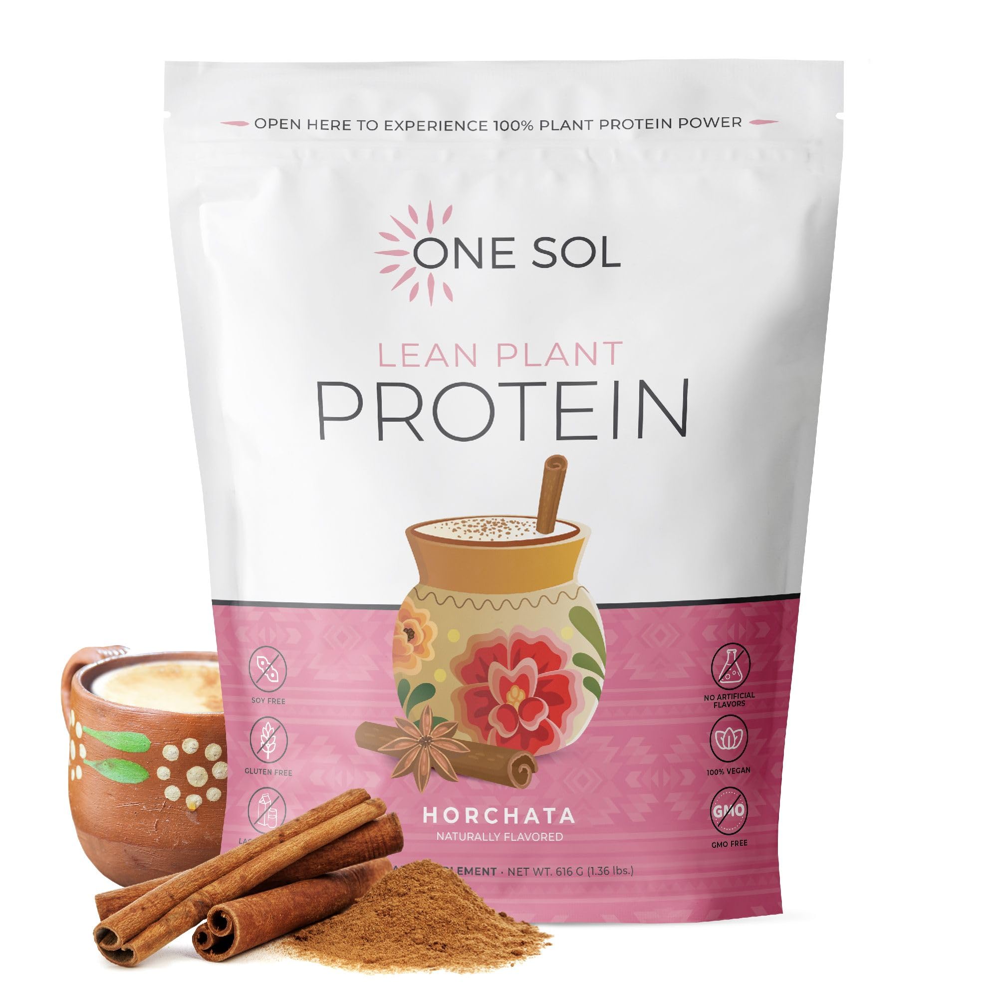 One Sol envase frontal horchata mostrando etiqueta y beneficios