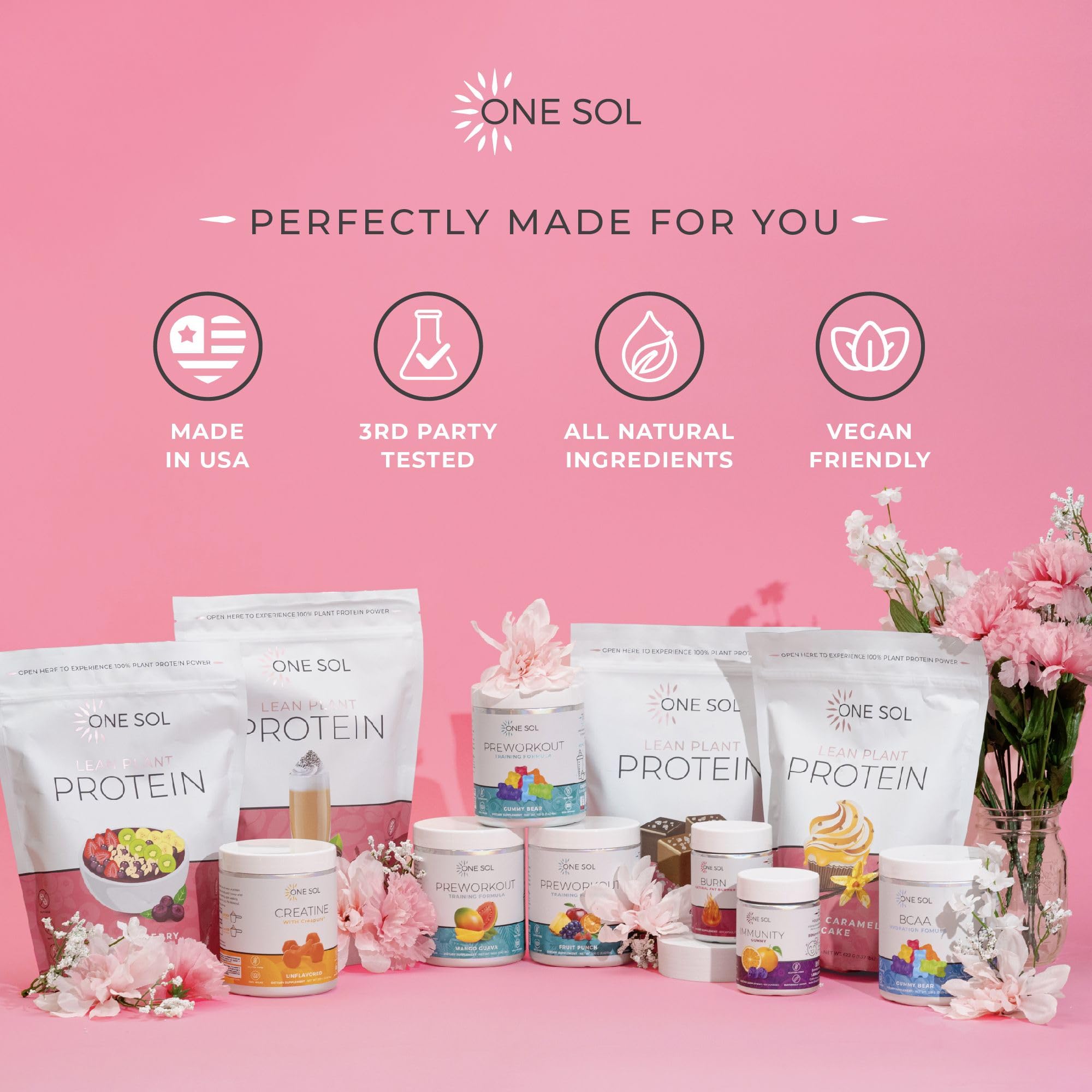 One Sol ingredientes vegetales: guisante, arroz integral y vitaminas