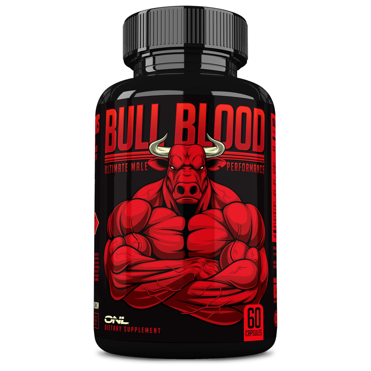 ONL Bull Blood frontal del envase mostrando diseño y cantidad 60 ct, efecto confianza
