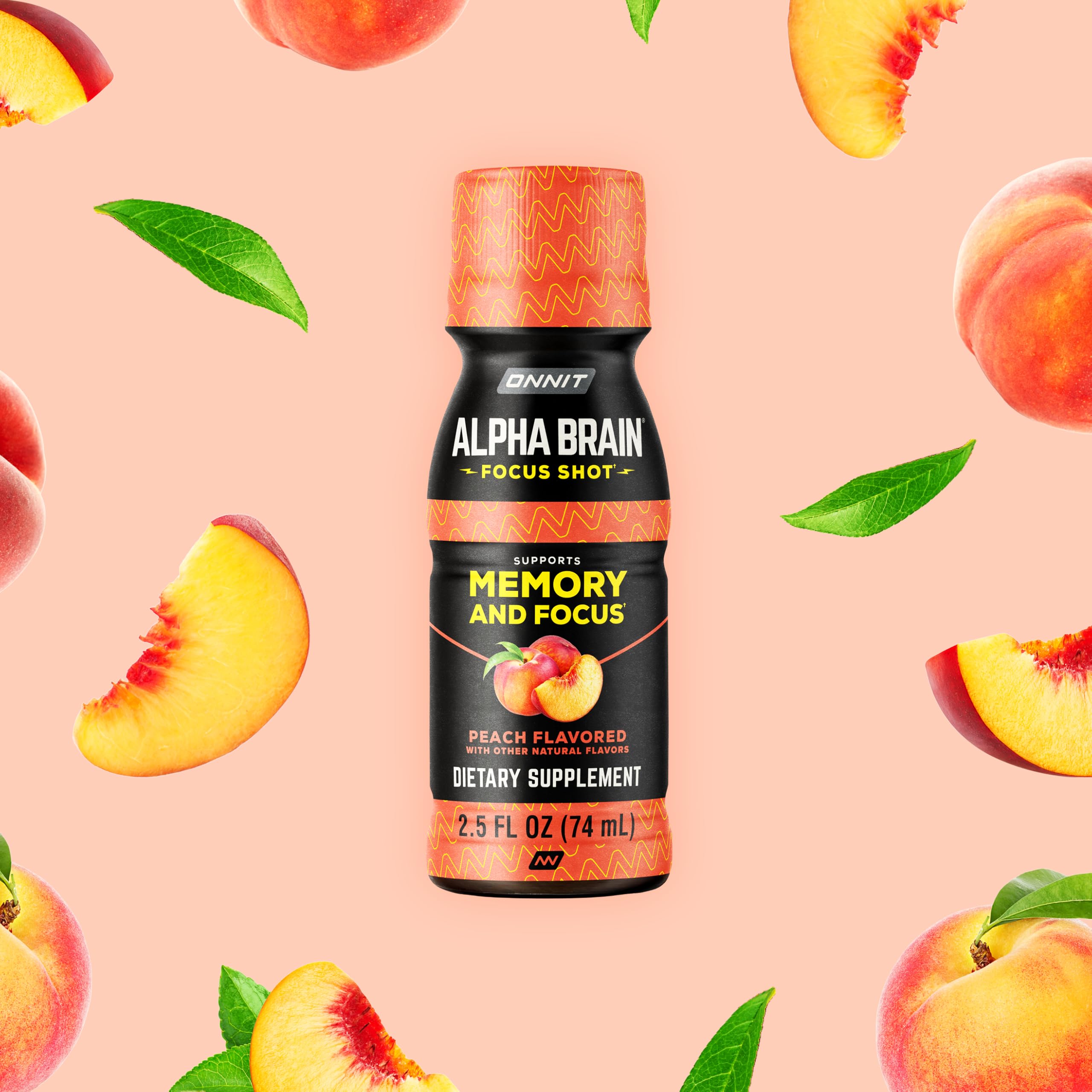 ONNIT Alpha BRAIN enfoque shot sobre escritorio para uso antes de trabajo