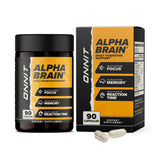 ONNIT Alpha Brain frontal mostrando el frasco y beneficio de enfoque sostenido