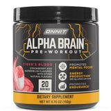 ONNIT Alpha Brain bote frontal mostrando etiqueta y beneficio de energía