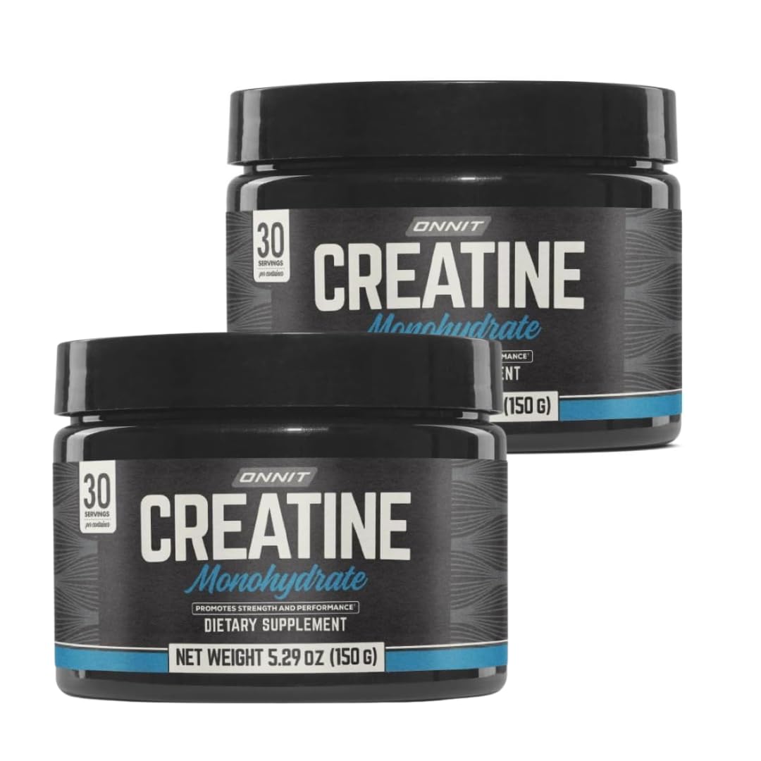 ONNIT creatina pack frontal mostrando dos botes, fácil almacenamiento y uso
