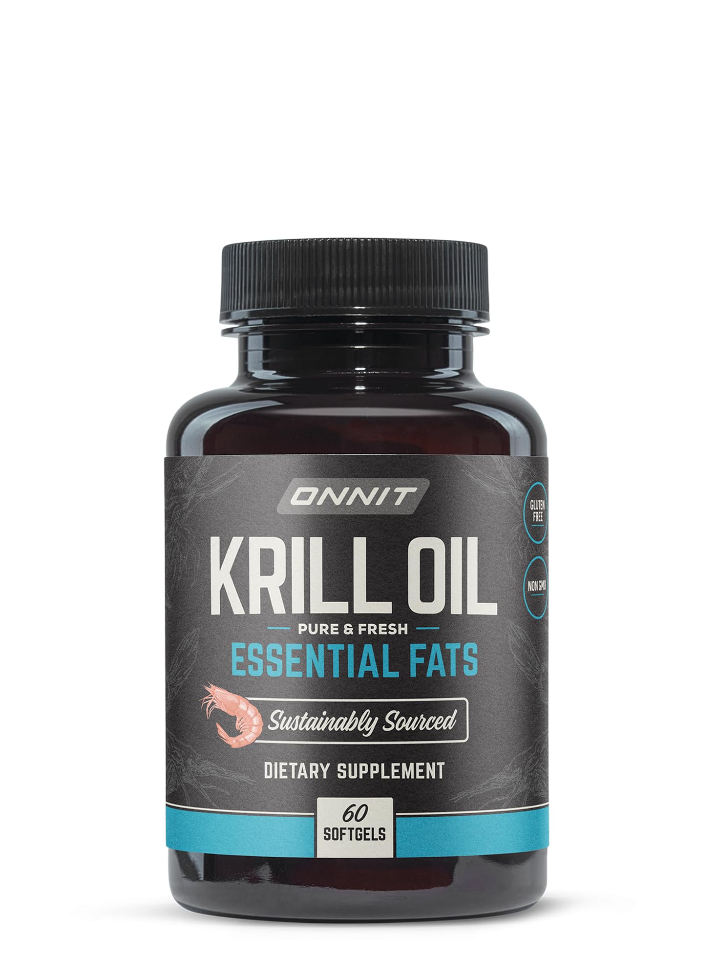 ONNIT frasco frontal de Krill Oil mostrando etiqueta y cantidad de cápsulas