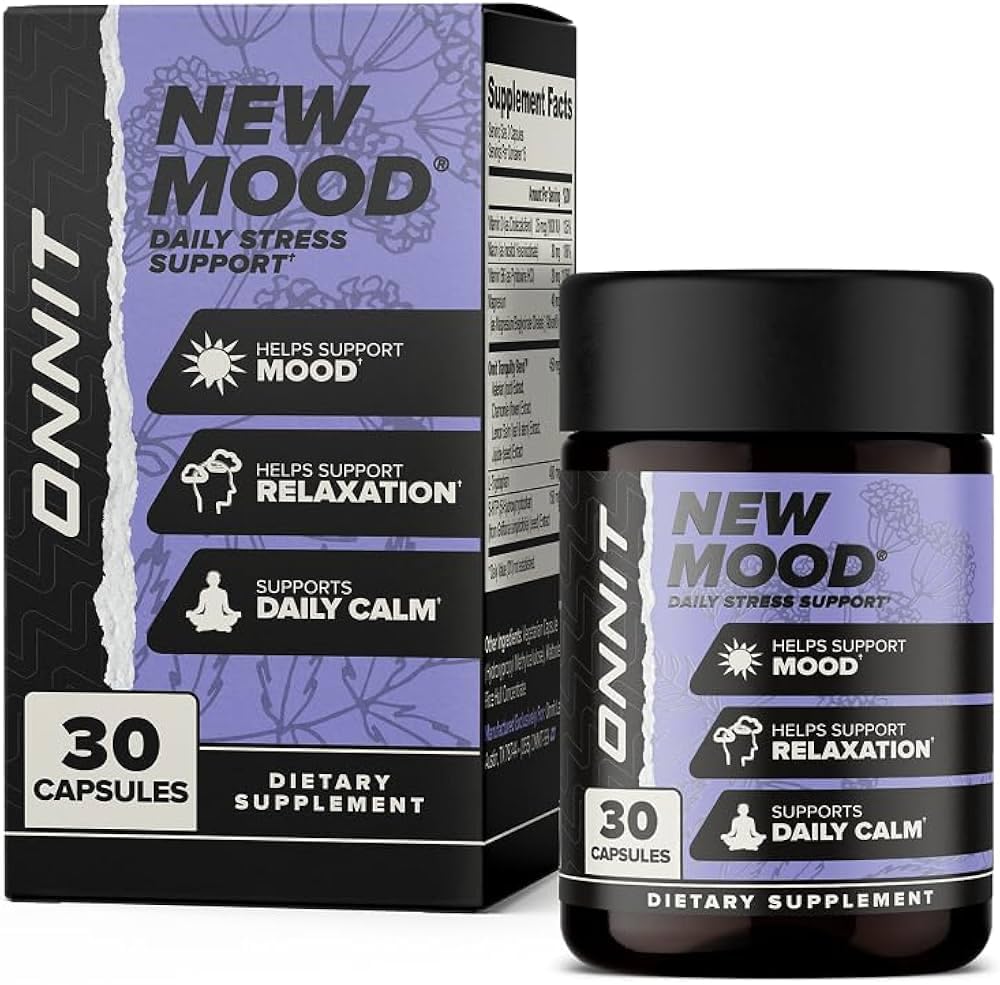 ONNIT frasco frontal mostrando etiqueta y balance de estrés