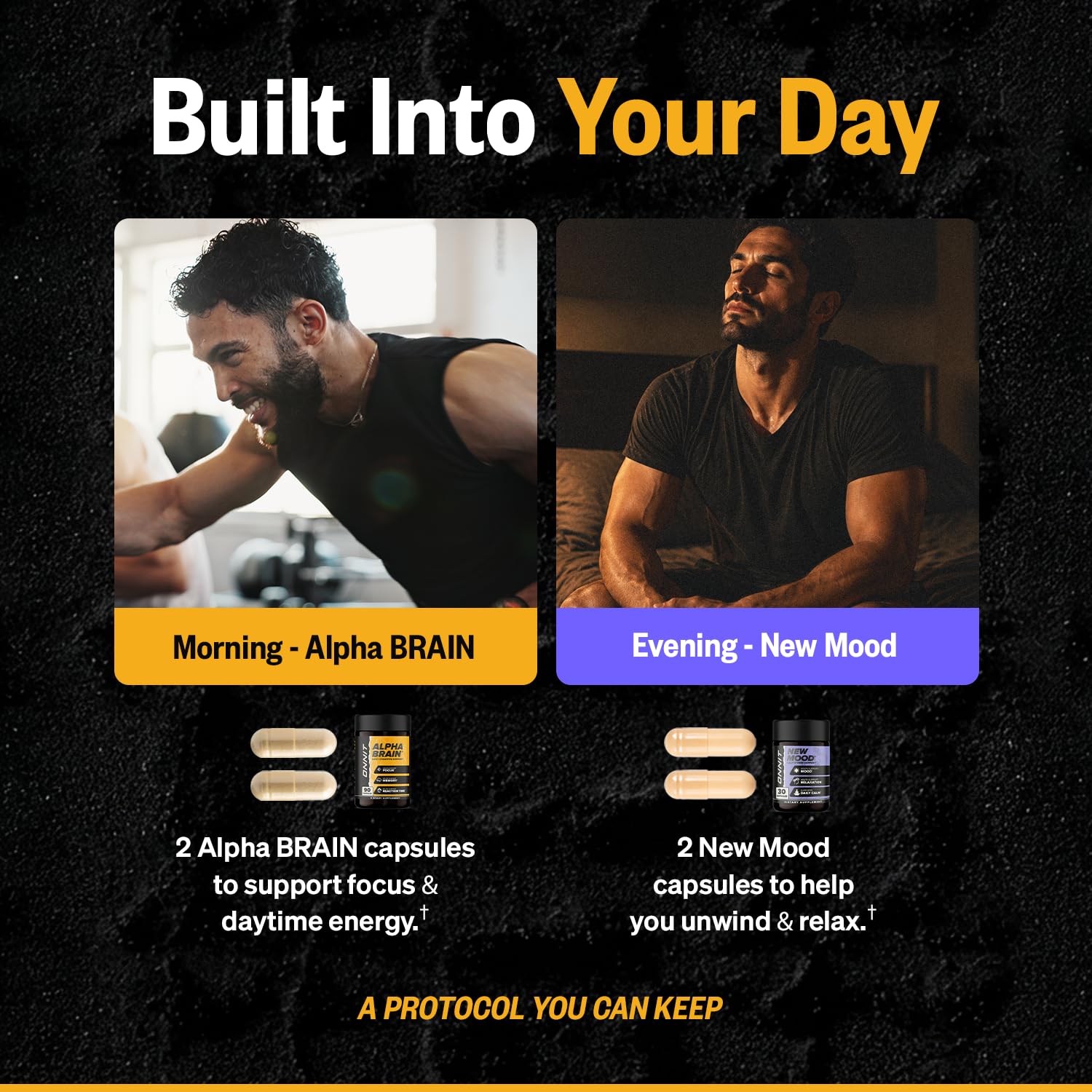 ONNIT uso matutino en escritorio, mayor concentración y productividad