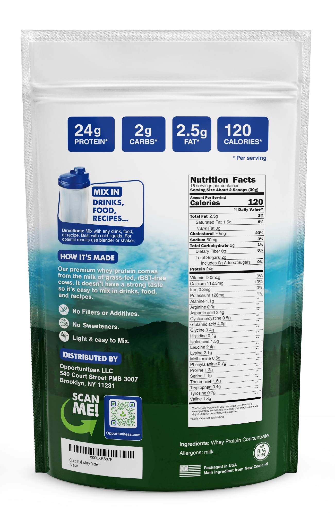 Opportuniteas cuchara con polvo para medir 24 g de proteína por porción
