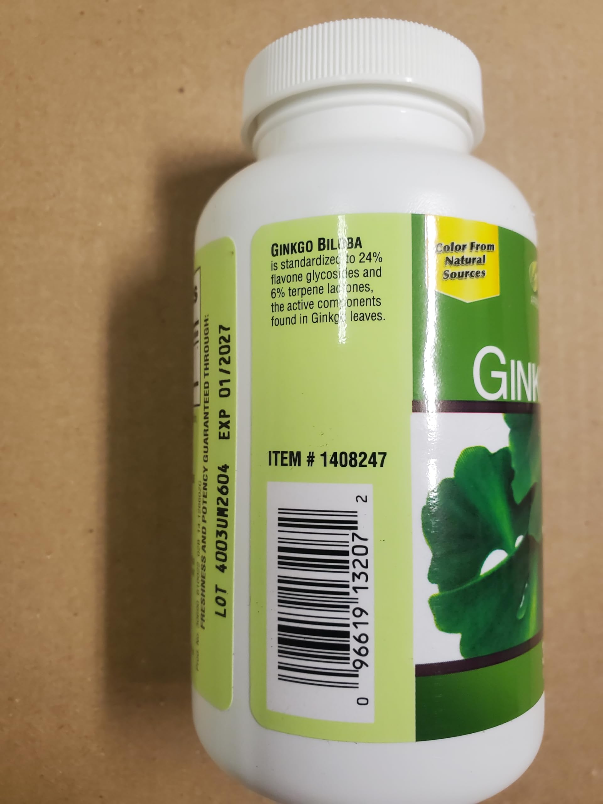 OProCyn ginkgo detalle de la etiqueta, información de dosificación legible
