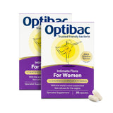 Optibac Probiotics frente del envase mostrando etiqueta clara y beneficio