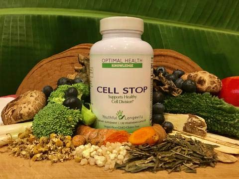 Optimal Health Knowledge CELL STOP comparación de tamaño de botellas y cápsulas