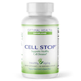 Optimal Health Knowledge CELL STOP frente del envase mostrando etiqueta y beneficios