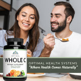 Optimal Health Systems frasco junto a desayuno saludable, integra suplementación diaria